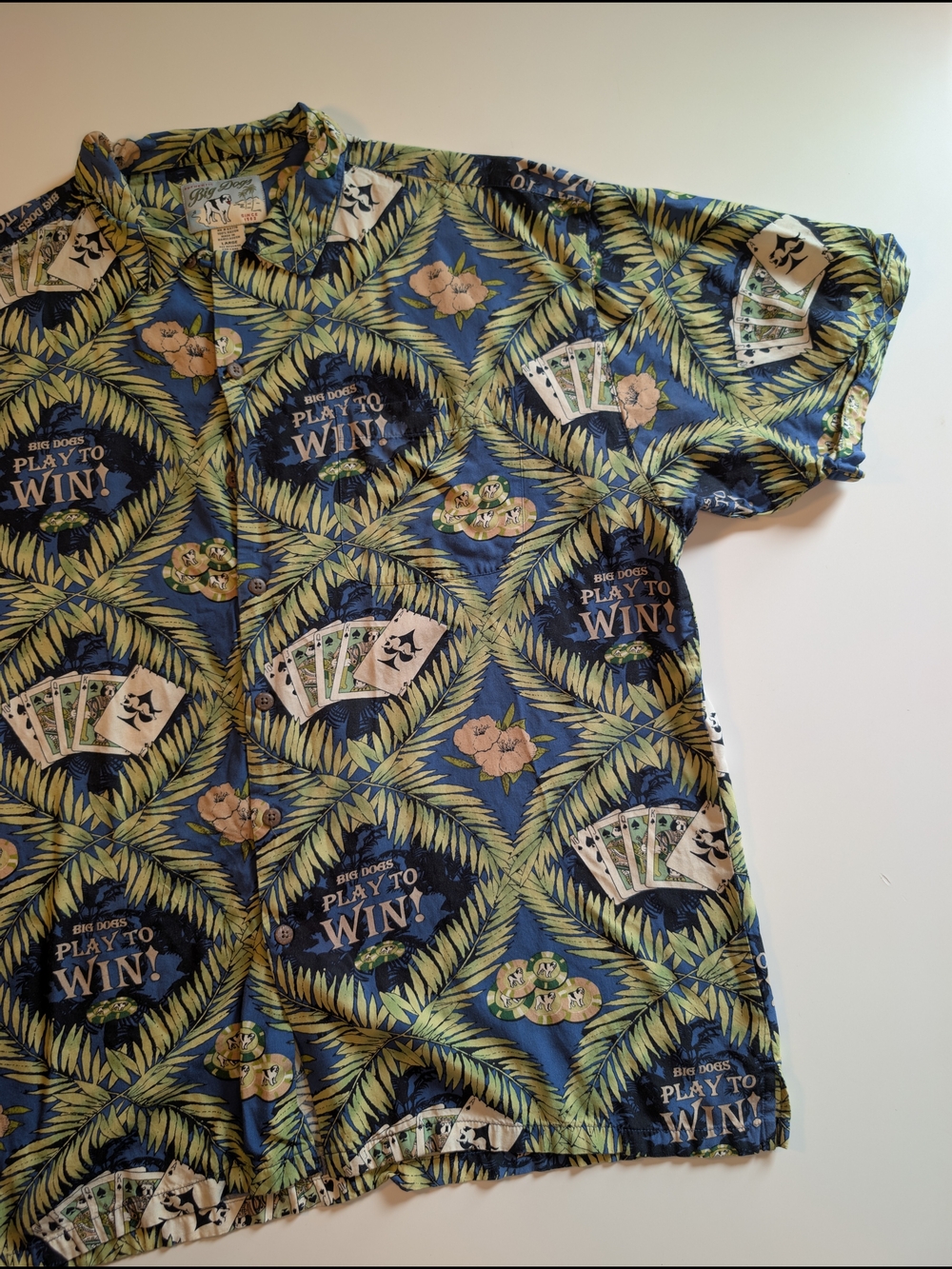 Vintage Big Dogs Play To Win Hawaiian Shirt Rayon Casino Large